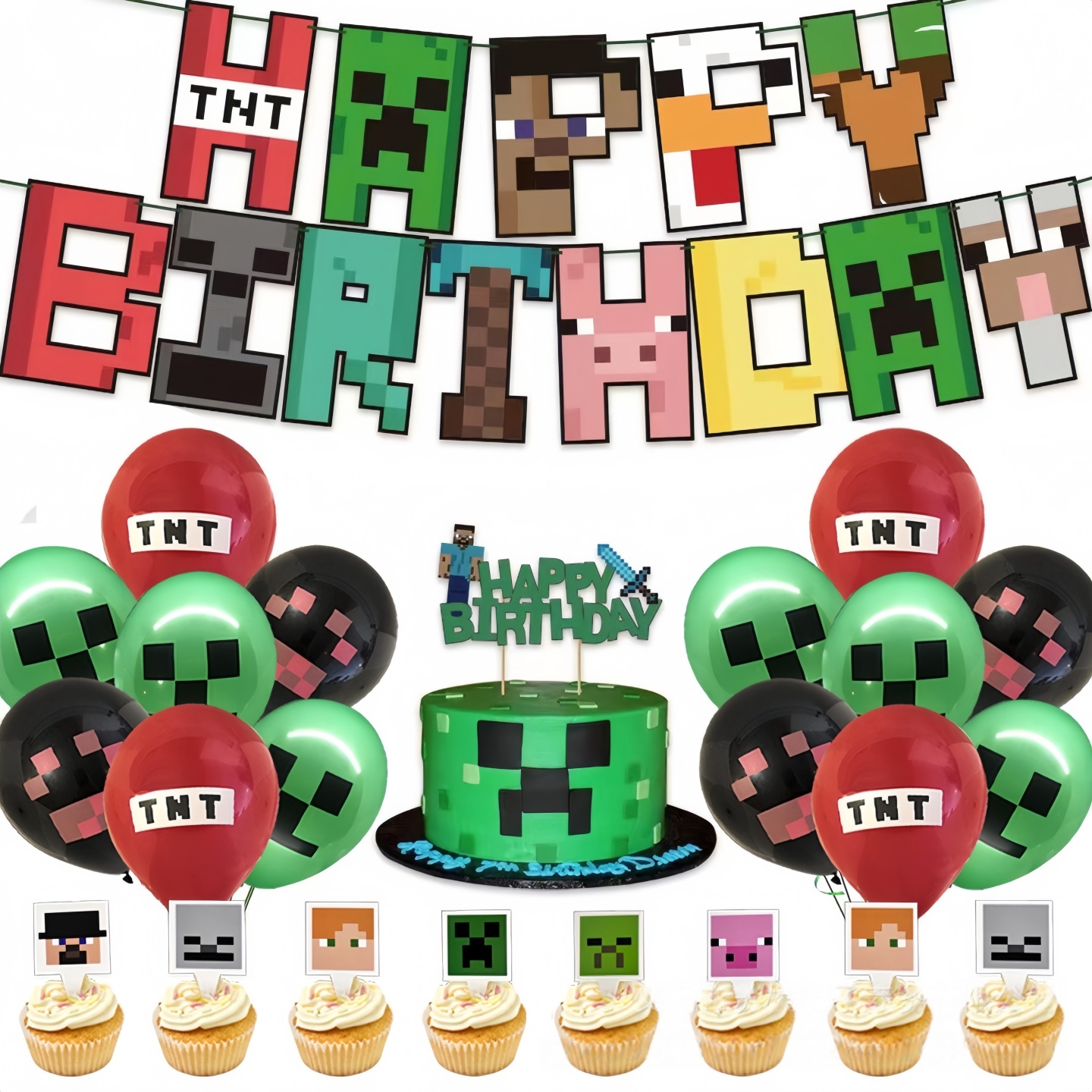 新款卡通我的世界主题生日派对一次性餐具桌布Minecraft纸盘纸杯