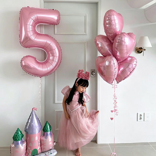 ins风小女孩生日场景布置粉色系数字爱心气球氦气可飘氛围感装饰