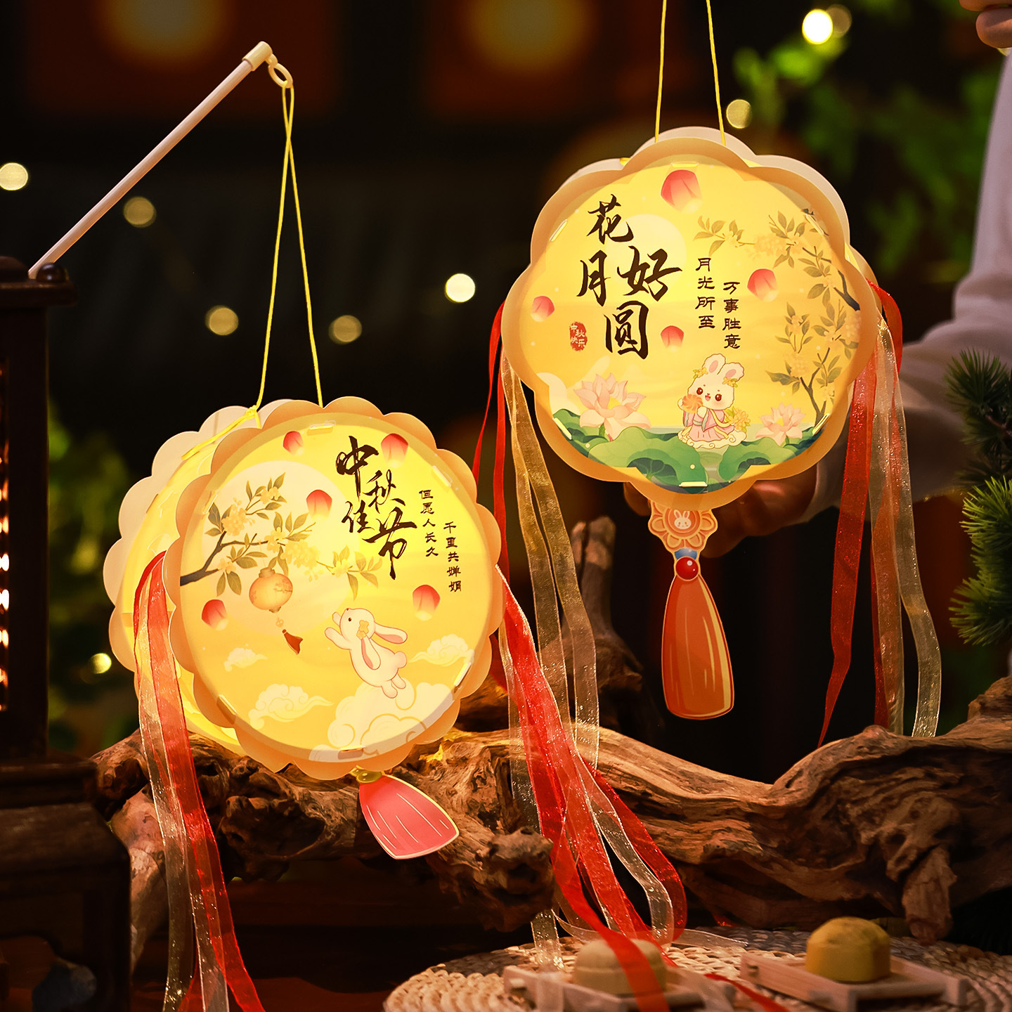 中秋节手工DIY玉兔灯笼挂饰材料包古风汉服拍照手提宫灯道具发光