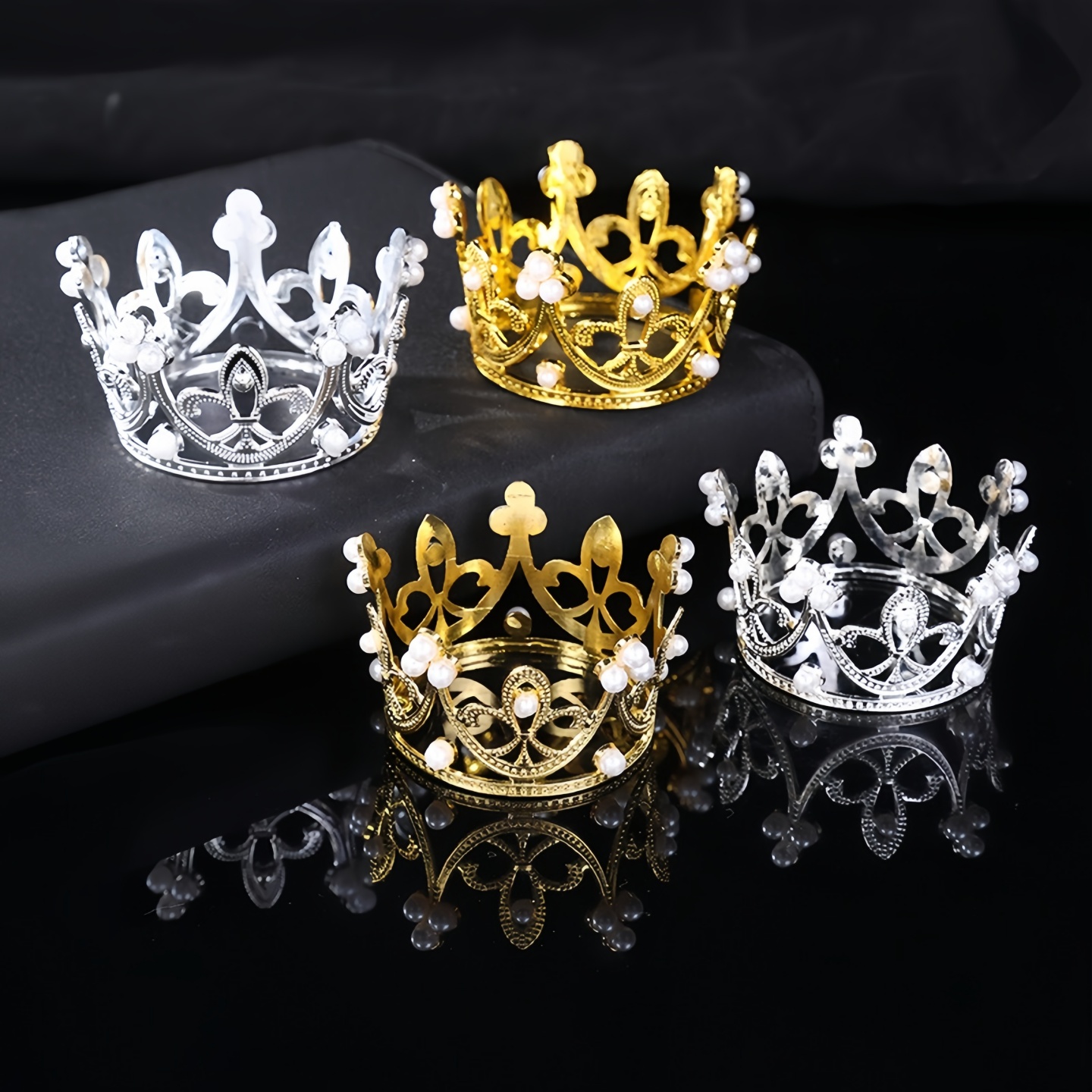 迷你小皇冠烘焙蛋糕装饰品摆件儿童女王珍珠钻石王冠网红生日插件