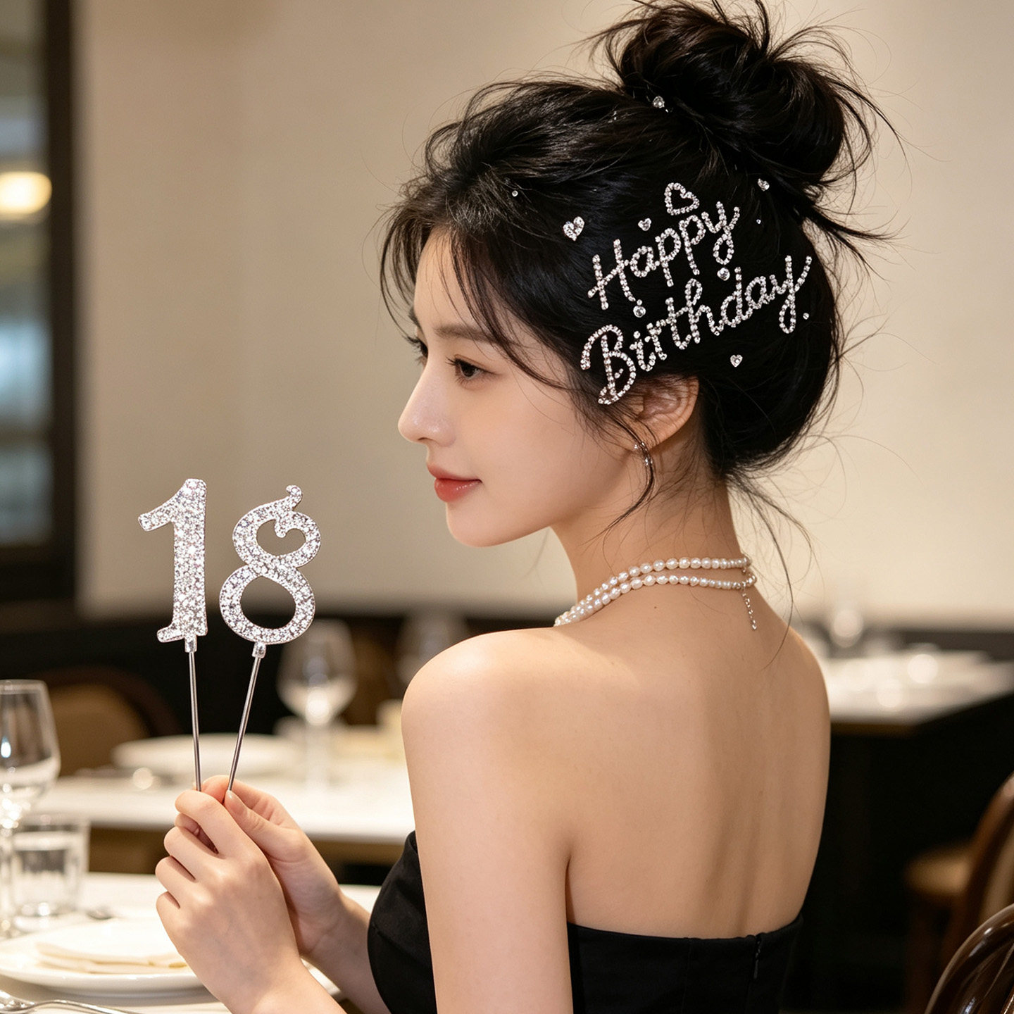 生日出片道具！女孩庆生DIY水钻happybirthday贴纸发饰氛围感拍照图片