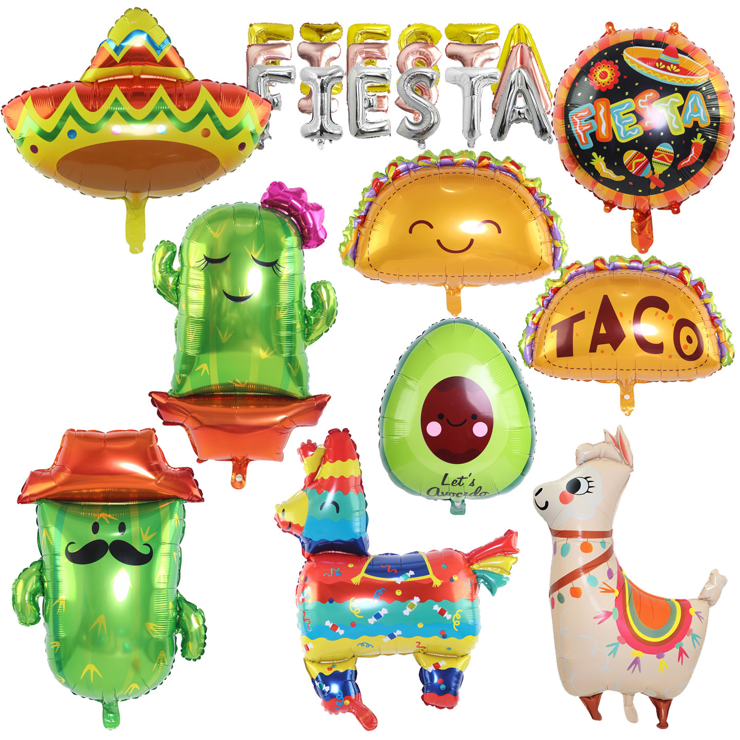 墨西哥狂欢节牛油果TACO羊驼仙人掌造型气球FIESTA主题装饰品布置