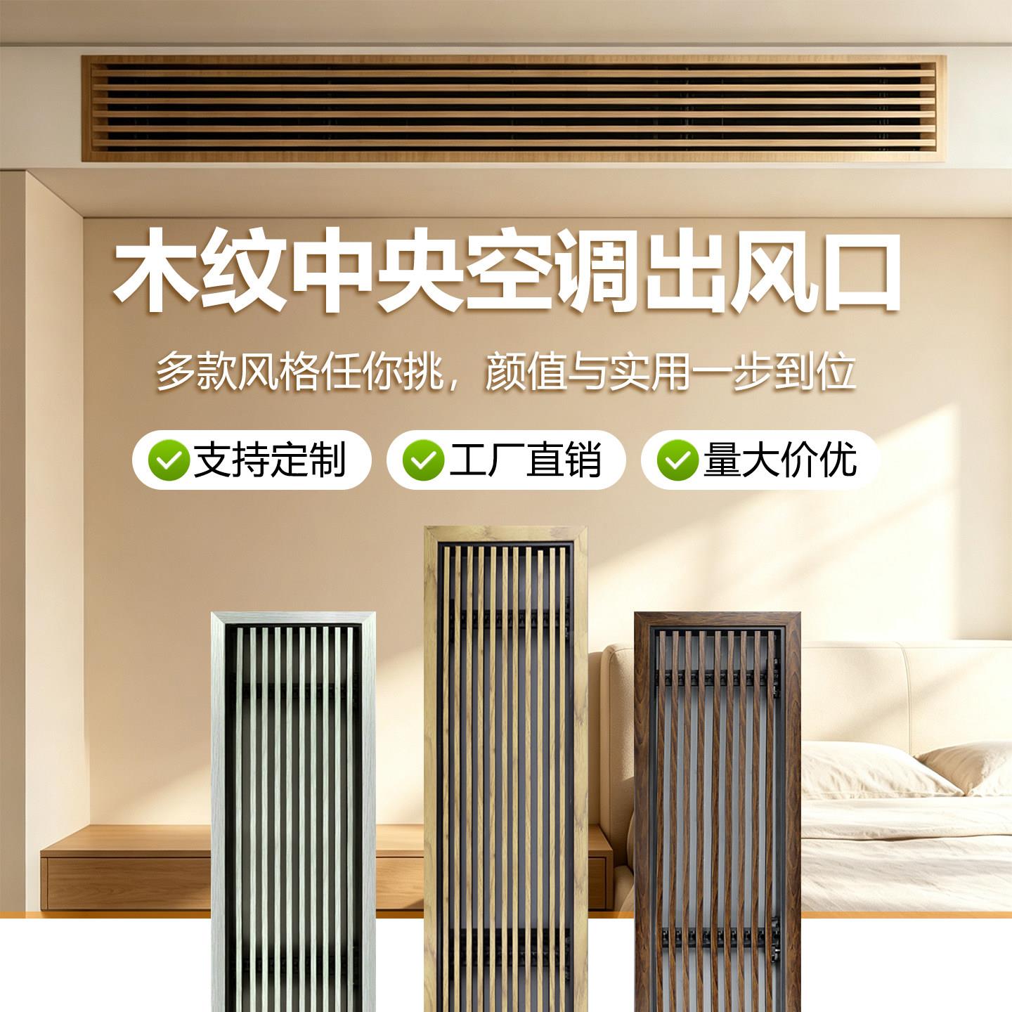 木纹中央空调出风口百叶格栅定制加长ABS新风口回风管机通风面板图片