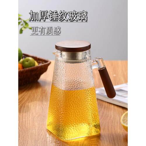 冷水壶玻璃耐高温家用凉白开水壶大容量果茶果汁桶凉水壶水杯套装