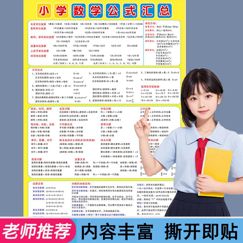 小学生数学公式大全墙贴挂图