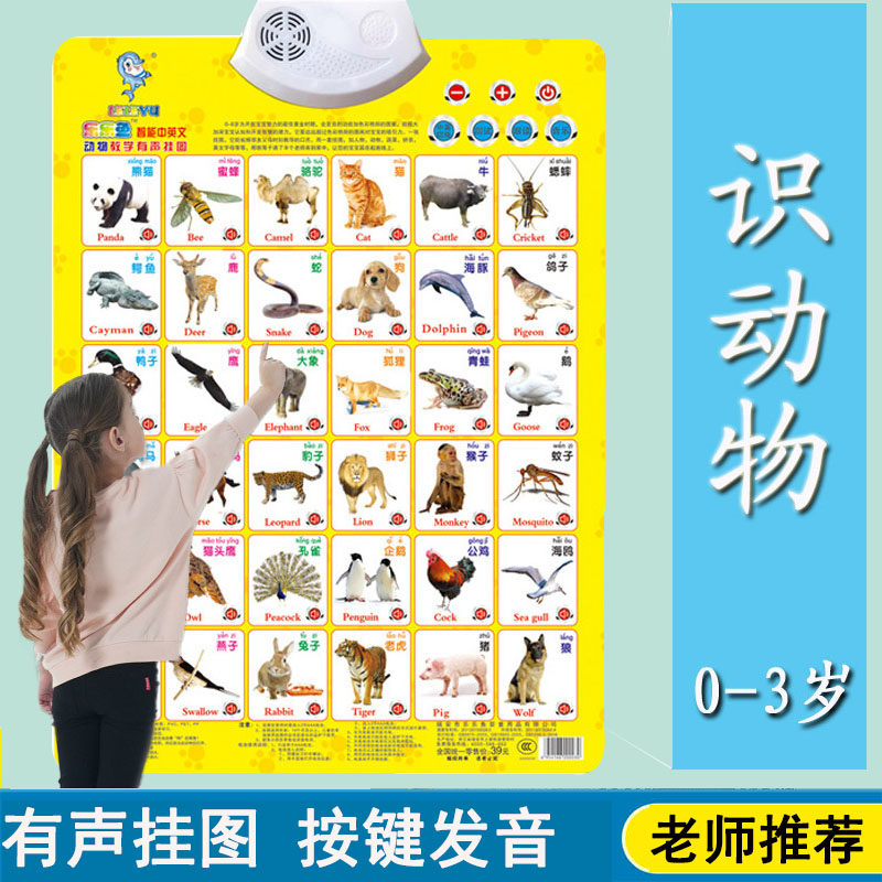 认识动物挂图有声看图识字认物宝宝启蒙早教儿童益智认知婴儿挂画