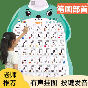 早教启蒙有声挂图笔画笔顺偏旁部首语音发声挂画汉语拼音发声墙贴