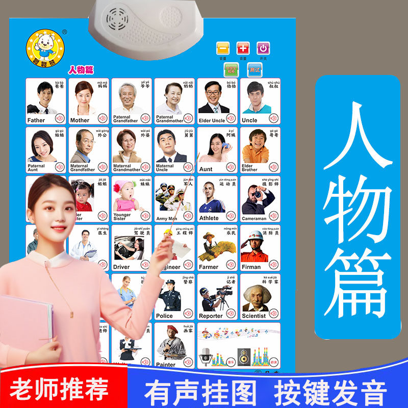 新款实用有声挂图早教发声宝宝认知早教挂图认识人物家庭称呼挂图