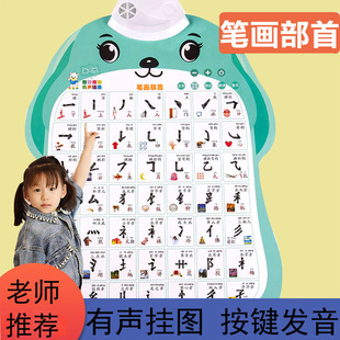 有声挂图可爱卡通儿童早教启蒙墙贴幼儿益智挂画汉字笔画部首偏旁