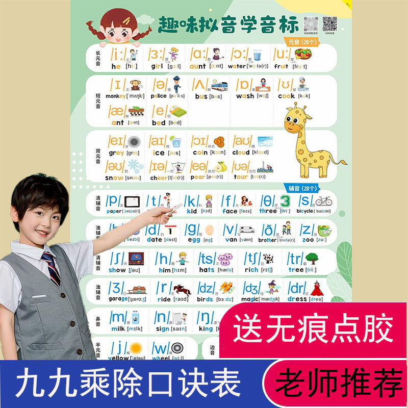 新版48个英语英文趣味音标挂图