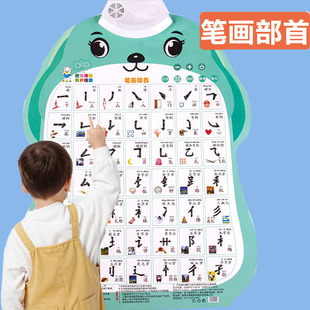 有声挂图可爱卡通儿童早教启蒙墙贴幼儿益智挂画汉字笔画部首偏旁