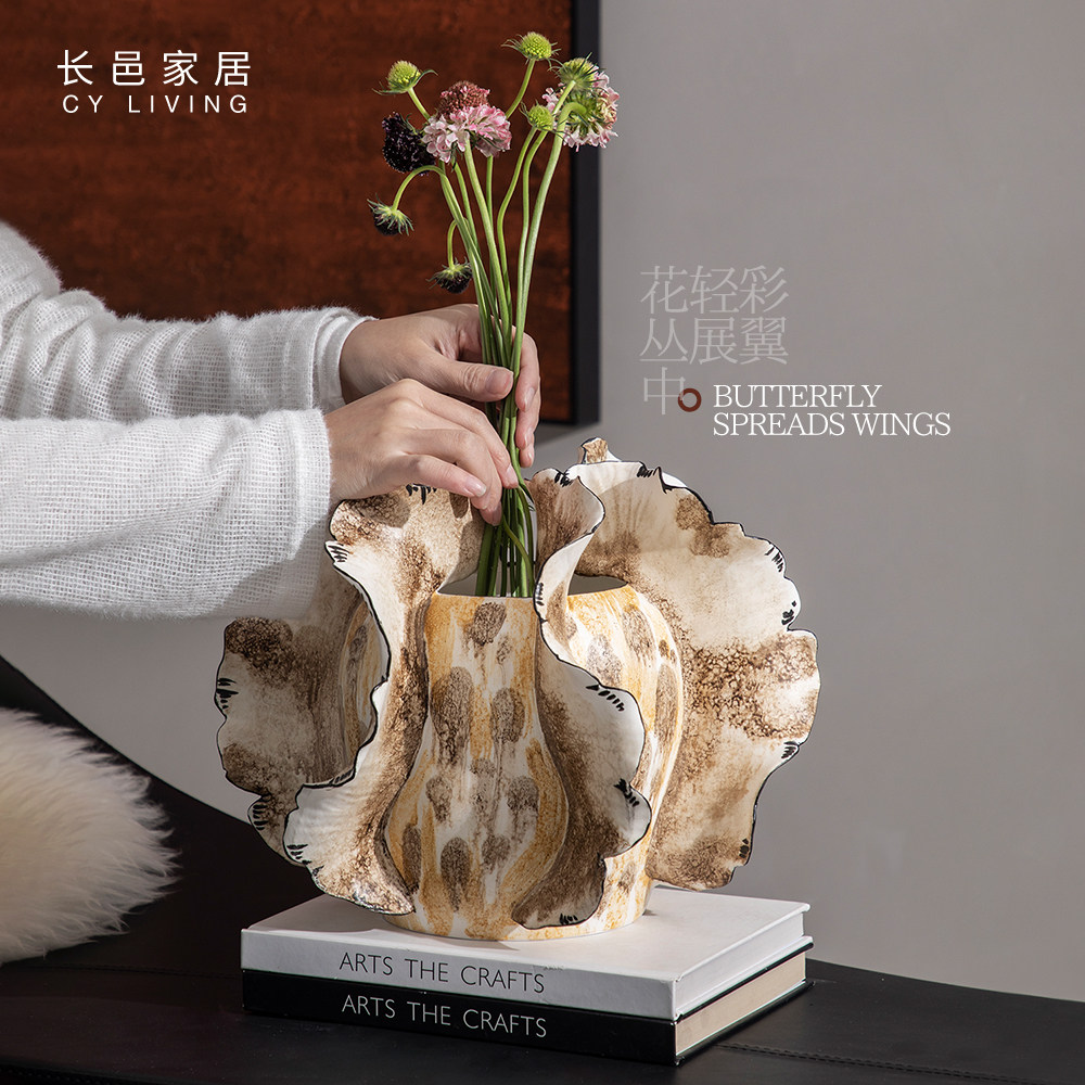 长邑 原创彩绘陶瓷花瓶摆件客厅插花创意家居装饰品高档艺术花器