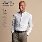 TYRWHITT修身 版 型温莎领灰色细条纹免烫男士 CHARLES 纯棉府绸衬衫