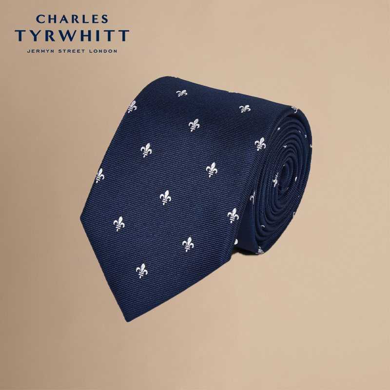 CHARLES TYRWHITT手打轻奢法式海军蓝鸢尾花丝绸领带男士婚礼生日,服饰配件/皮带/帽子/围巾,领带,淘宝优惠券,粉丝福利购,淘宝优惠卷