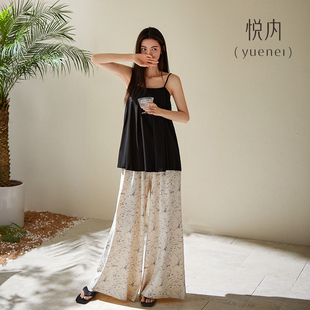 两件套 悦内带胸垫睡衣女款 夏季 夏天纯棉吊带背心阔腿裤 家居服薄款