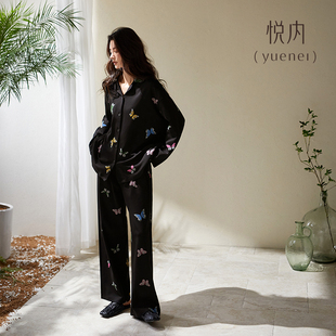 纯棉家居服黑色轻奢高级感可外穿蝴蝶 悦内睡衣女款 春秋季 秋款 长袖