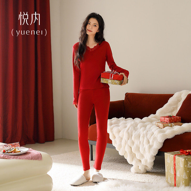 悦内打底保暖内衣女款春秋纯棉秋衣秋裤套装大红色本命年新年马年,女士内衣/男士内衣/家居服,保暖套装,淘宝优惠券,粉丝福利购,淘宝优惠卷