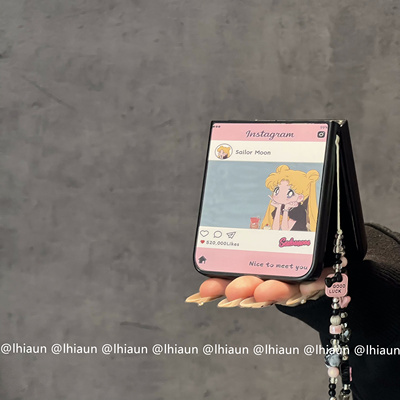 镜面卡通美少女折叠屏手机壳