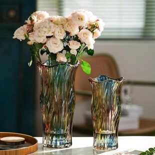 加厚花瓶玻璃摆件客厅插花仿真花轻奢高档大号水培水养鲜花玫瑰