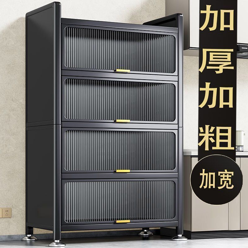 爆款家用厨房置物架橱柜钢制多层加厚碗柜滑轮储物柜微波炉收纳柜
