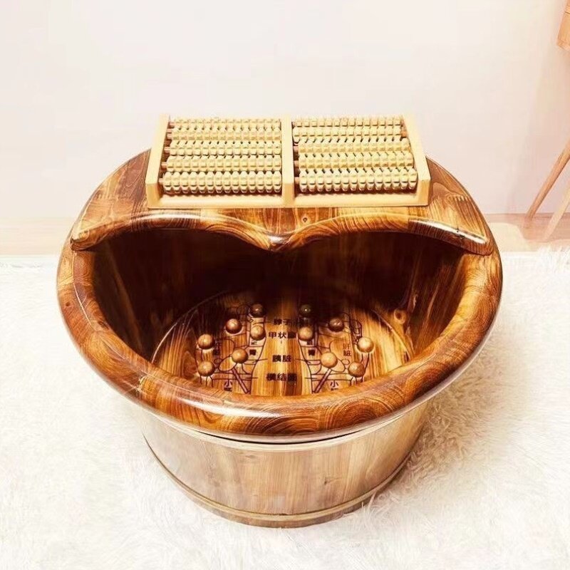 泡脚桶保温手提洗脚桶穴位养生蒸脚浴足碳化中药熏蒸实秋冬季木桶
