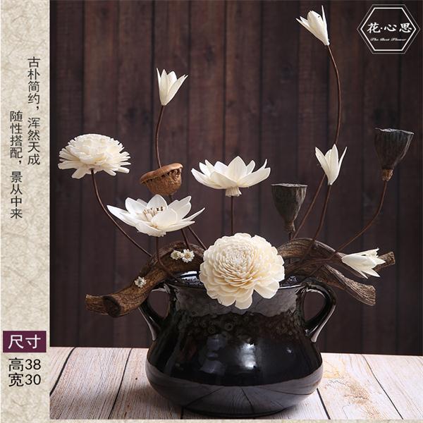 干花真花荷花莲蓬摆件满天星干花复古风格餐桌装饰花艺纯手工干花