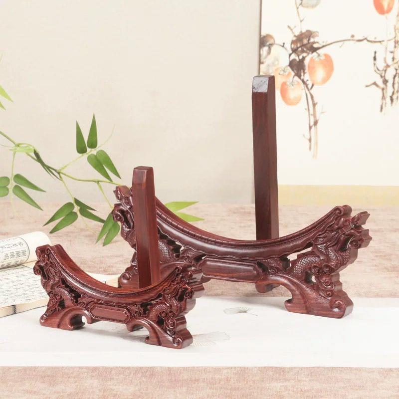 红木工艺品双龙雕花盘架