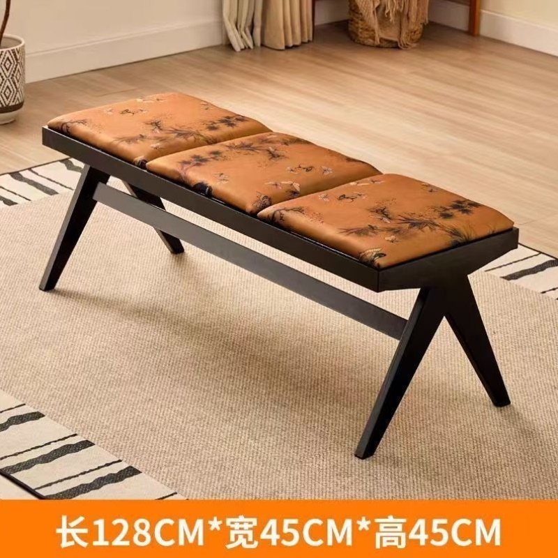 中古复古实木藤编长条长凳凳子昌迪加尔家用条凳换鞋卧室床尾餐椅