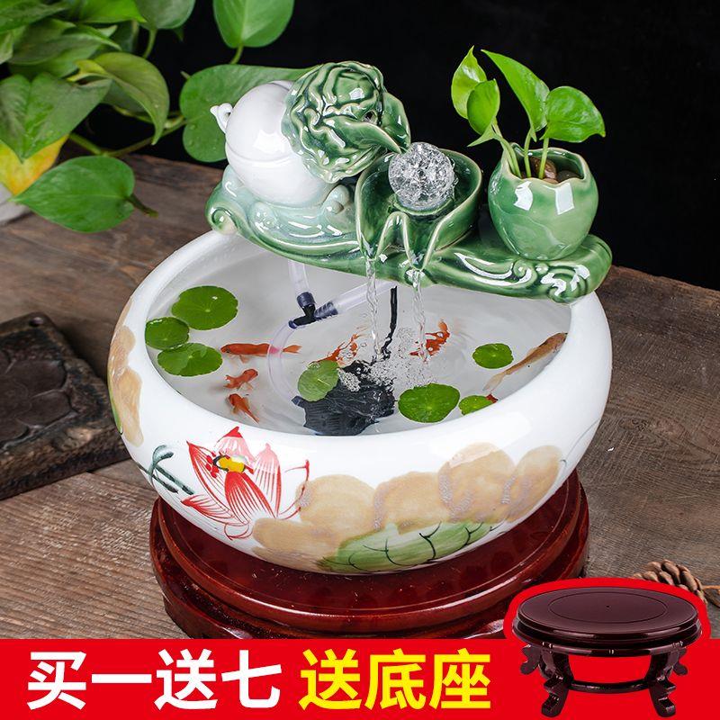 景德镇陶瓷鱼缸客厅小型