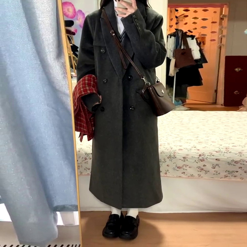 羽绒服内胆灰色毛呢外套女2025秋冬季新款高级感西装正肩呢子大衣