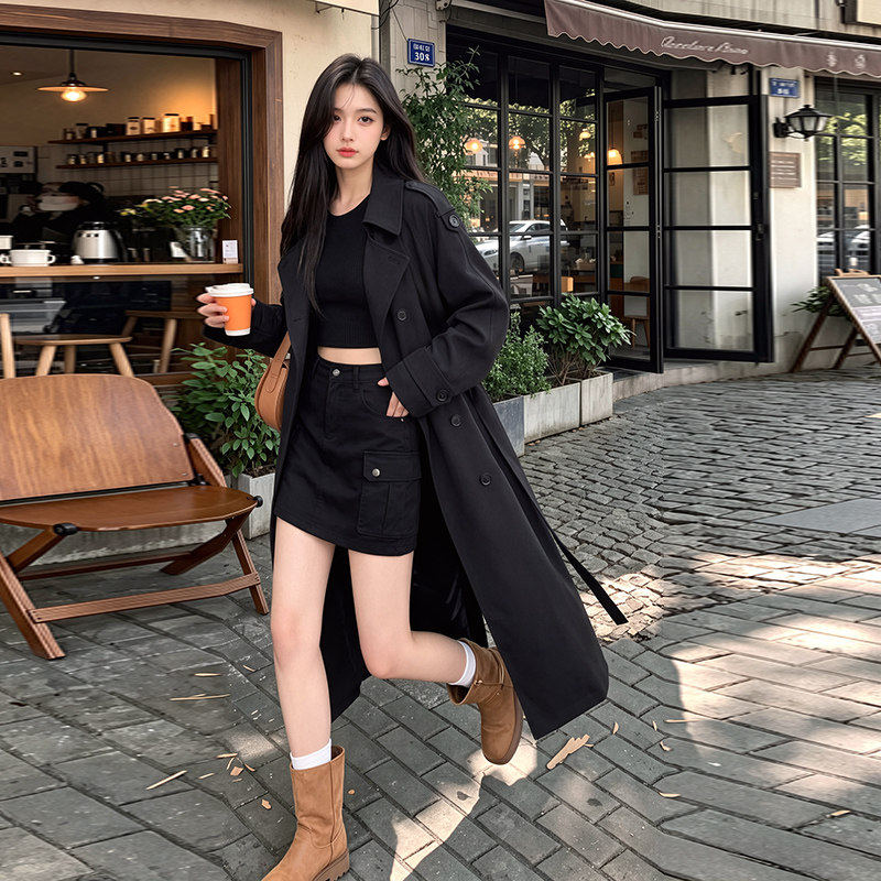 黑色风衣外套女早春秋2026新款英伦风高级感小个子中长款宽松大衣
