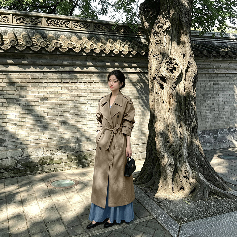 卡其色风衣外套女春秋韩系小个子高级感中长款英伦风休闲薄款大衣