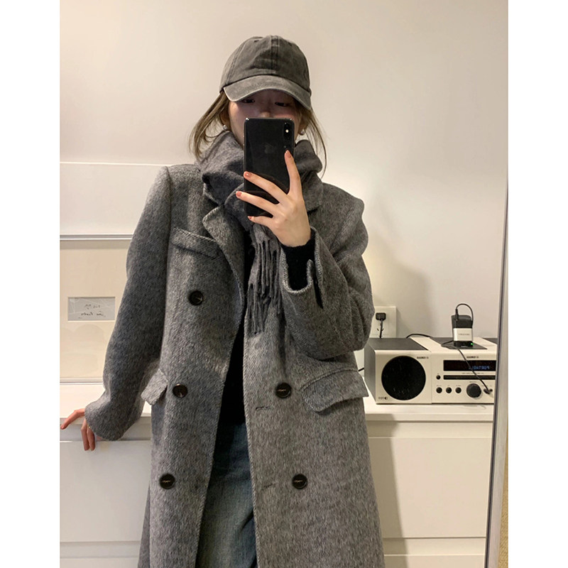 羽绒服内胆灰色毛呢大衣女2026年秋冬季新款正肩加厚西装呢子外套
