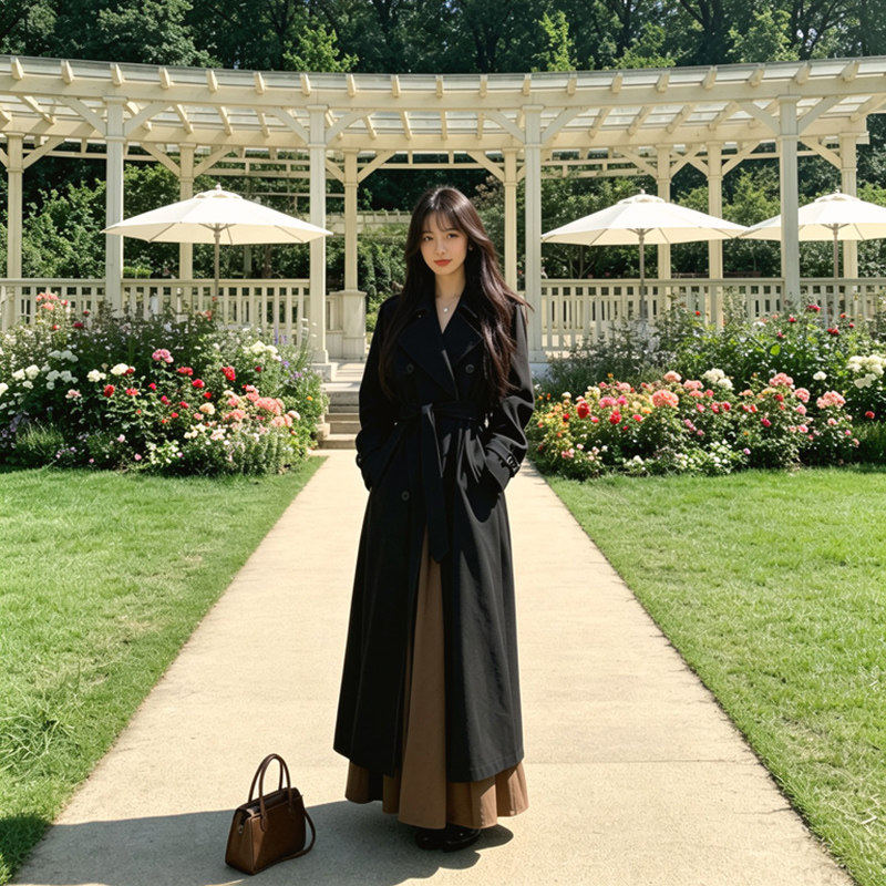 黑色风衣外套女早春秋2026新款巨好看小个子高级感中长款休闲大衣