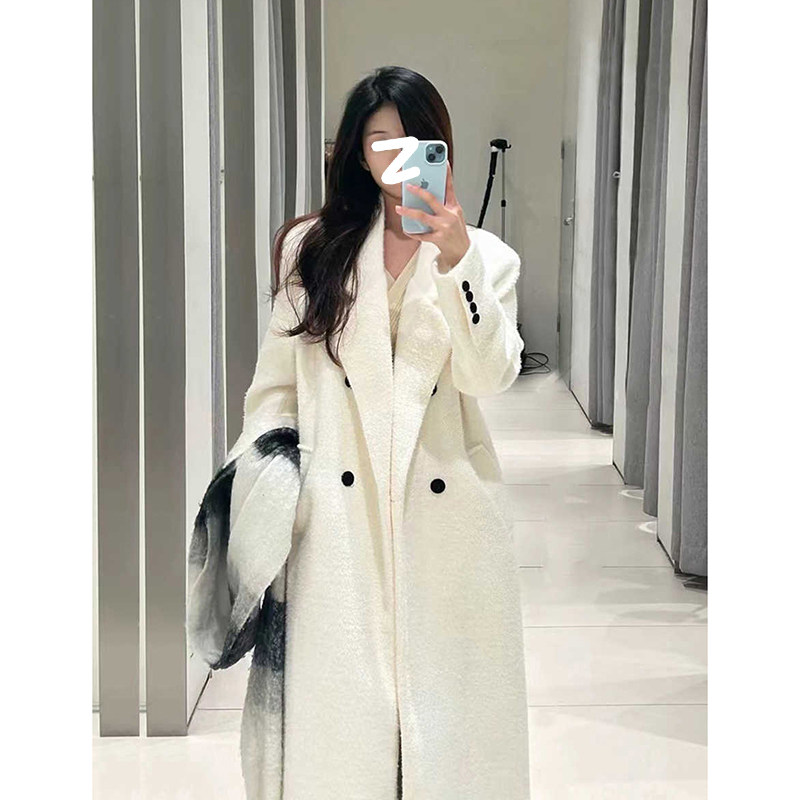 白色西装毛呢外套女小个子高级感2025新款秋冬季正肩加厚呢子大衣