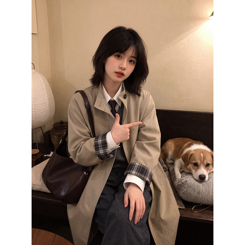 卡其色短款风衣外套女2026新款早春秋韩系小个子高级感英伦风大衣