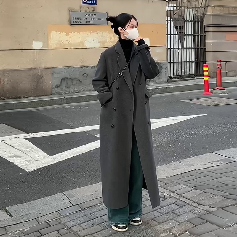 灰色西装毛呢外套女高级感2025秋冬季新款小个子正肩加厚呢子大衣