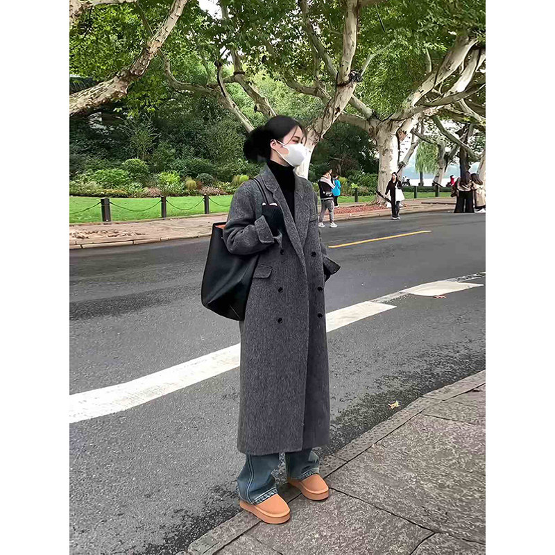 羽绒服内胆灰色正肩毛呢大衣女2025秋冬季新款高级感加厚呢子外套