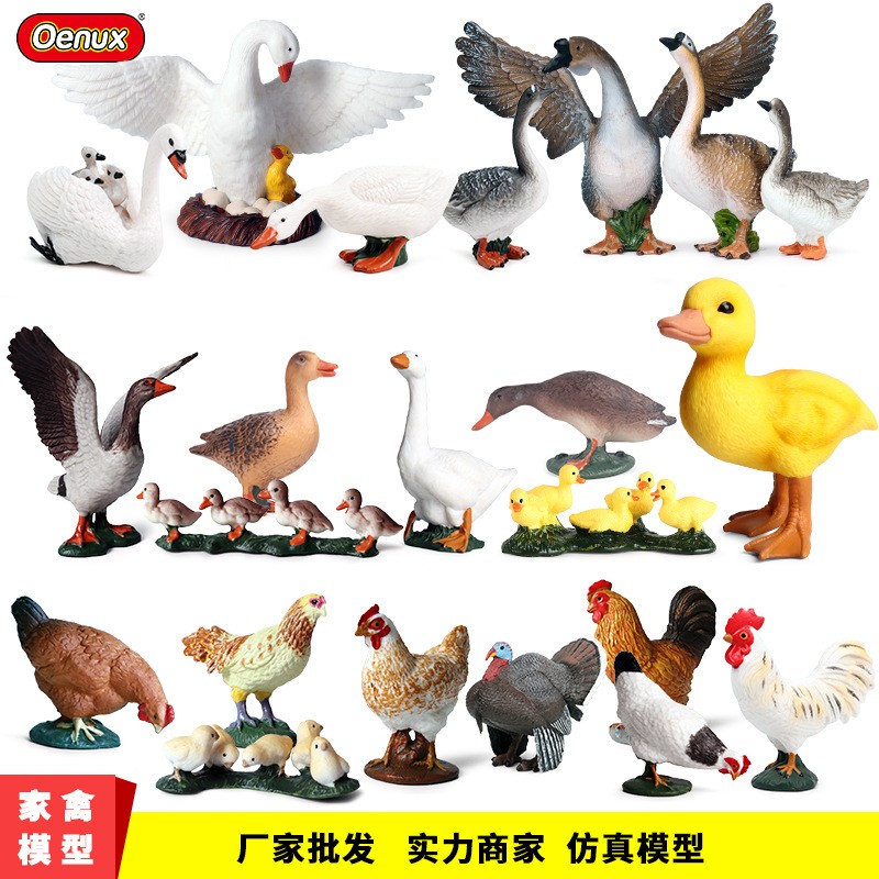 仿真野生动物模型家禽鸡鸭鹅白天鹅展翅狮头鹅黄鸭子儿童认知玩具