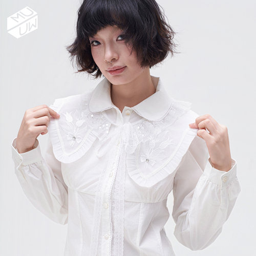 MUUW娃娃领春夏网纱水钻郁金香