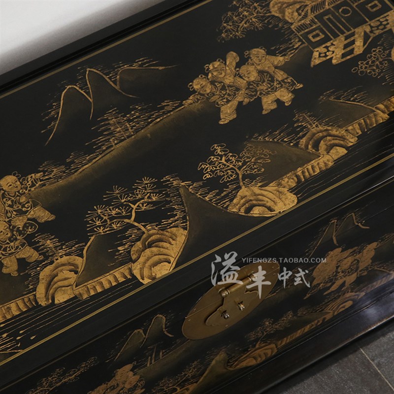 新中式入户衣架落地卧室门厅衣帽架实木质储物仿古彩绘挂衣架家用