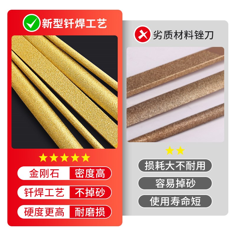 钎焊金刚石锉刀三角锉合金锉扁平半圆形金属木块瓷砖锉刀打磨工具
