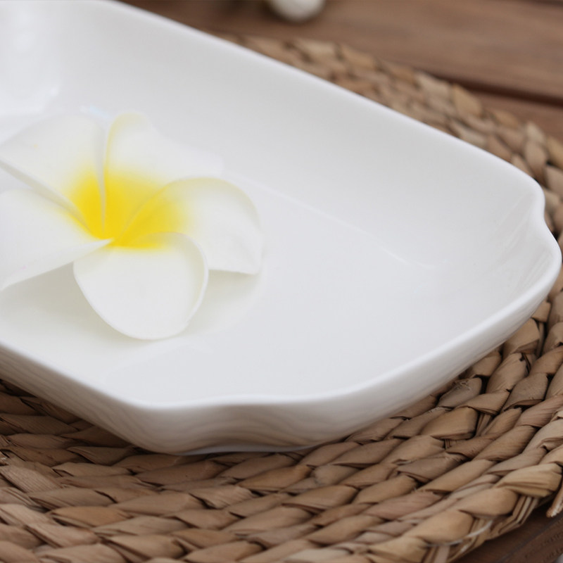 加深蒸鱼盘纯白骨瓷餐具大盘鸡长方形刺身盘陶瓷大号家用烤鱼盘子