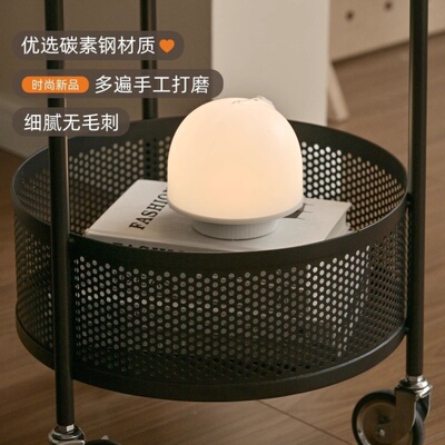 奶油风可移动小茶几推车小户型家用沙发边几客厅玻璃圆形网红圆桌