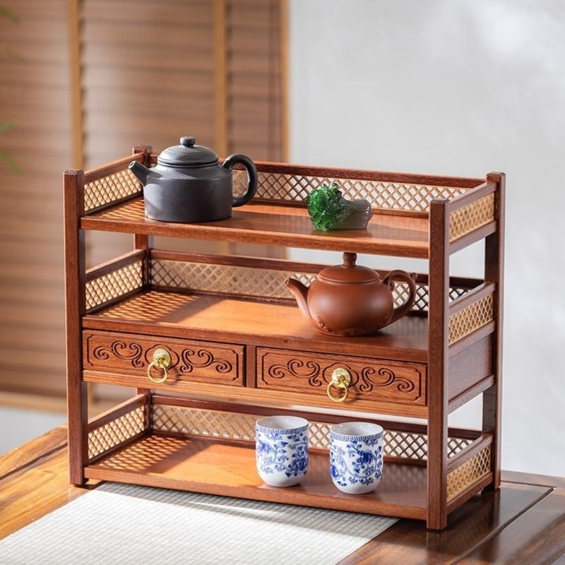 实木置物架小型桌上博古架茶具紫砂壶收纳架子办公桌茶桌整理桌面