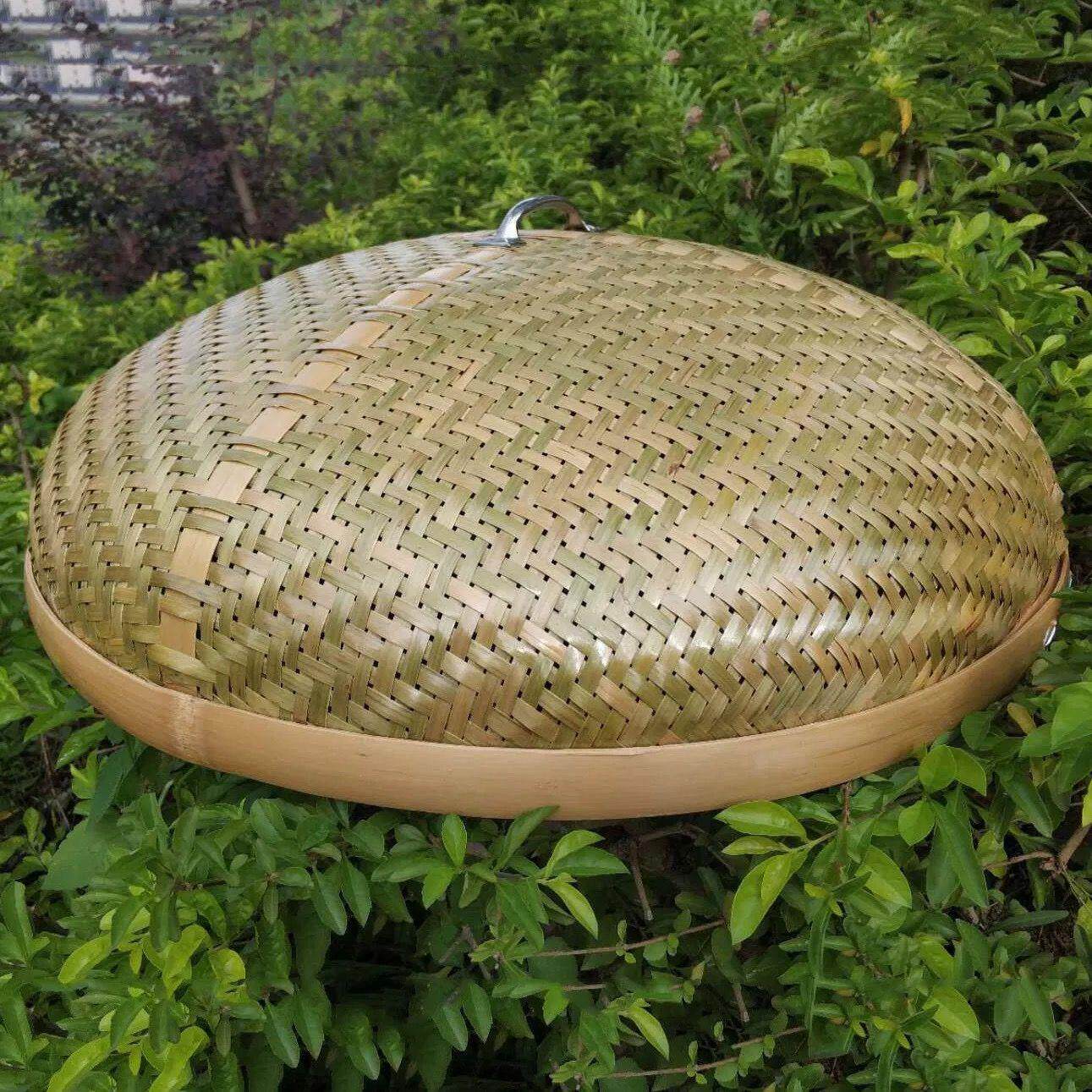 竹编圆形餐桌菜罩带手把
