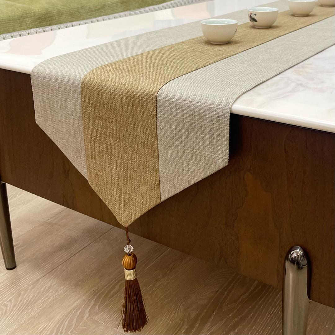 茶席中式亚麻纹禅意桌旗