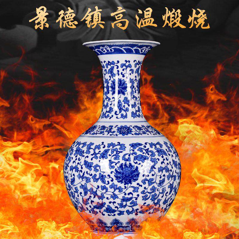 景德镇陶瓷仿古青花瓷高档手绘花瓶摆件插花中式客厅家居装饰品