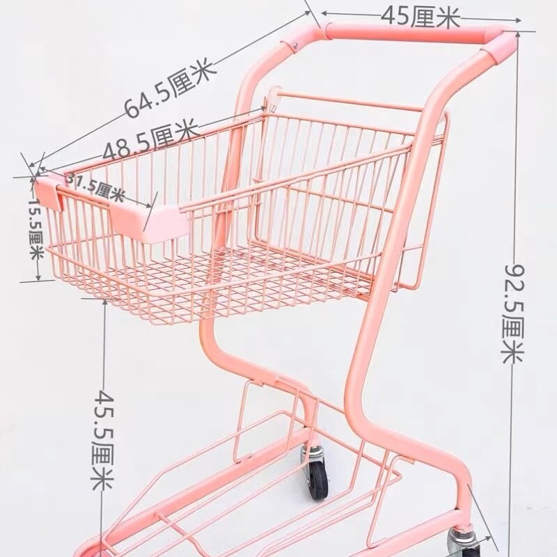 【高质量】超市双层购物车粉色零食网红手推车摆摊路边摊家用团购