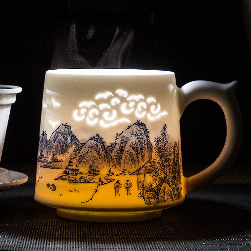 景德镇陶瓷杯茶杯带盖水